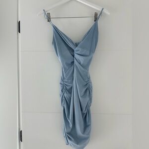 Faux suede light blue mini dress ruched in s lucy in the sky never wore